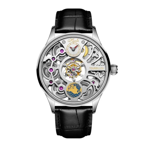 Haofa Mechanical watch Man Skeleton Tourbillon Hollow Multiple dimensions Rotating 316 Stainless Steel Sapphire Crystal 1037