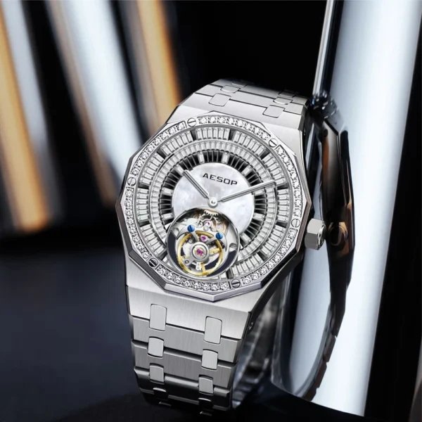 AESOP Automatic Tourbillon Mechanical Skeleton Watch For Man Watches Waterproof Wristwatches Sapphire Mirror Diamond luxury new - Image 4