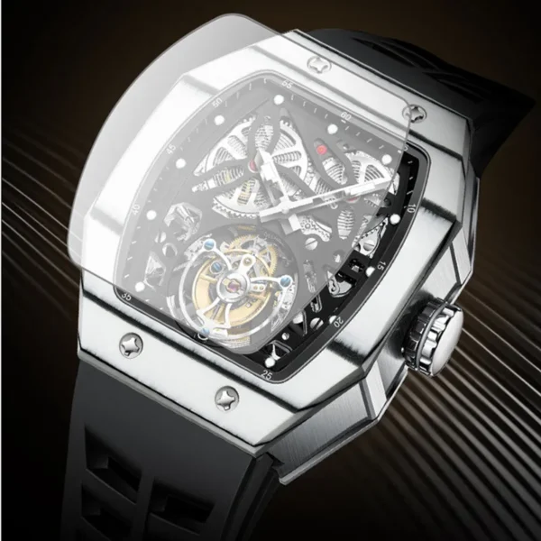 AESOP Men's Luminous Skeleton Mechanical Watch, Bucket shaped Sapphire Crystal Bracelet, Tourbillon UHR - Image 4