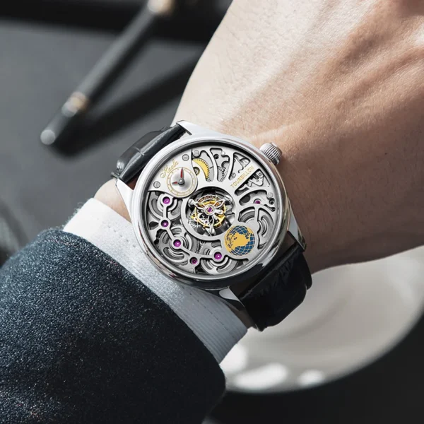 Haofa Mechanical watch Man Skeleton Tourbillon Hollow Multiple dimensions Rotating 316 Stainless Steel Sapphire Crystal 1037 - Image 3