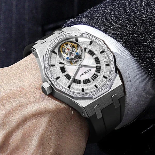 AESOP Automatic Tourbillon Mechanical Skeleton Watch For Man Watches Waterproof Wristwatches Sapphire Mirror Diamond luxury new - Image 3