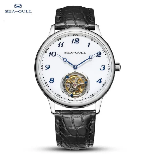 Seagull Men's Watch Tourbillon Manual Mechanical Wristwatch Classic Casual Sapphire Alligator Leather Strap Heritage Series 8809