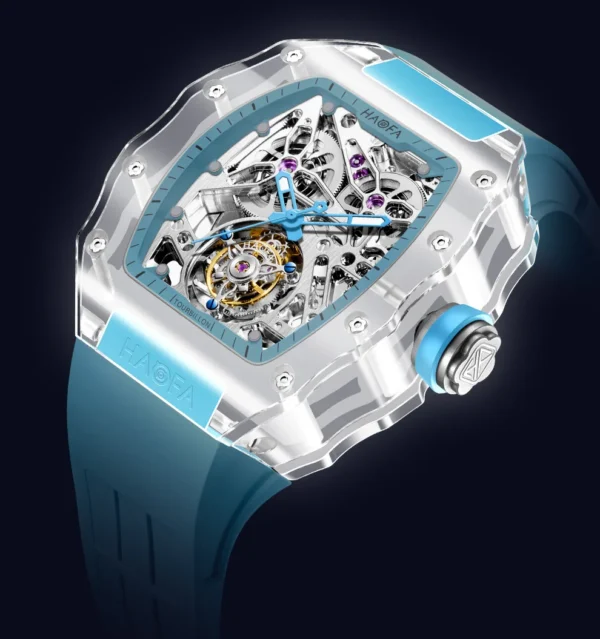 Haofa Full Crystal Transparent Tourbillon Watch Luxury Hollowing Automatic Mechanical Watch Waterproof Luminous Mens Watch 2201