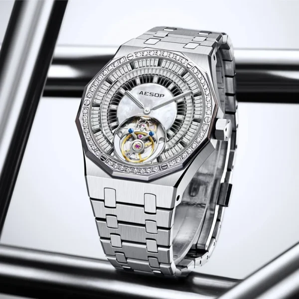 AESOP Automatic Tourbillon Mechanical Skeleton Watch For Man Watches Waterproof Wristwatches Sapphire Mirror Diamond luxury new - Image 2